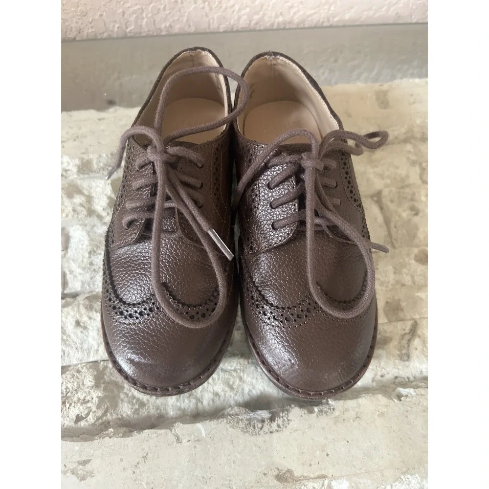 Janie and Jack Boys Size 9 Brown Leather Wingtip Brown Dressy Casual Shoes